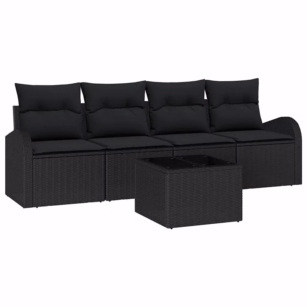 Set Divano da Giardino e Tavolino vidaXL Nero con Cuscini, Struttura in Metallo e Polyrattan, Resistente alle Intemperie, L/P/H: 55 x 55 x 37 cm – 2
