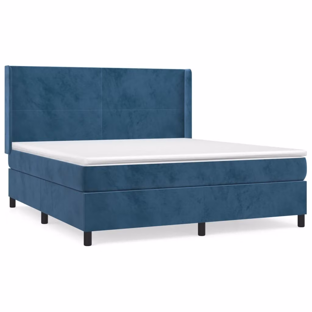 Letto a molle con materasso blu scuro 160x200 cm in velluto