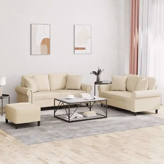 Set di 3 divani vidaXL in similpelle beige con cuscini per soggiorno in stile moderno