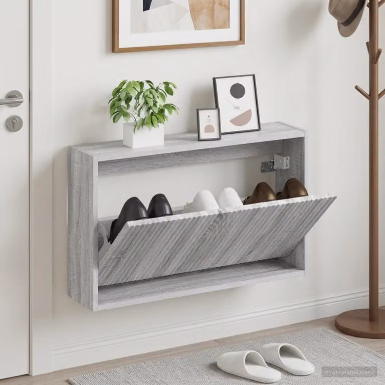 Mobiletto per scarpe da muro vidaXL ARNHEM grigio moderno con scomparti basculanti L 71 x P 17 x H 43 cm