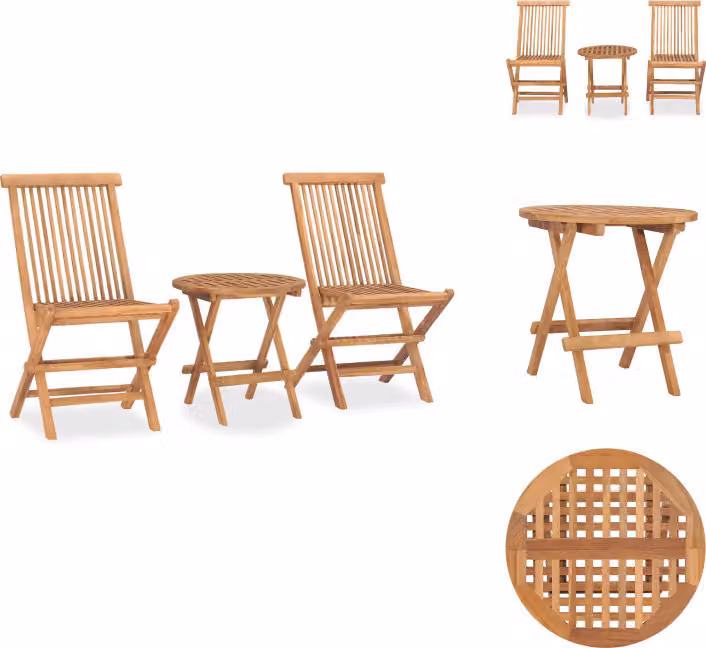vidaXL Set da pranzo da giardino 3 pezzi pieghevole in legno massiccio teak - Set di mobili da giardino