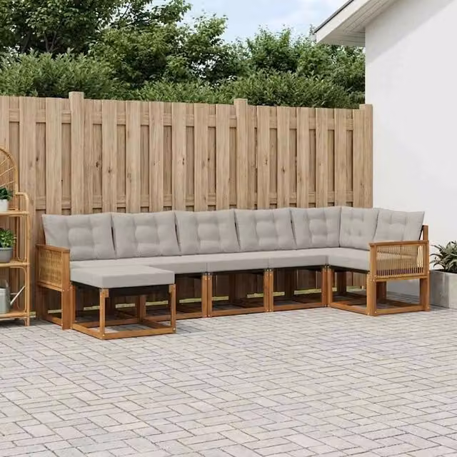 Set di divani da esterno 7 pz Naturale e Grigio Chiaro 3382099