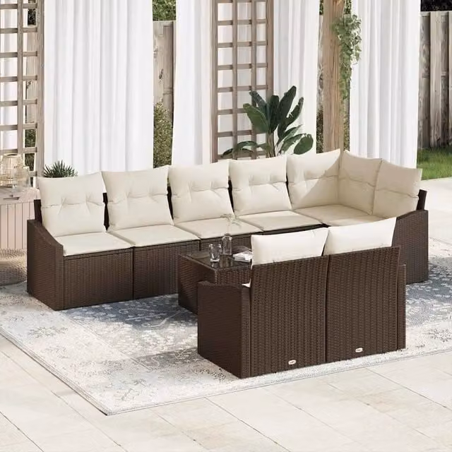 Set Divano da Giardino 9 pz Marrone e Crema polyrattan 3355447