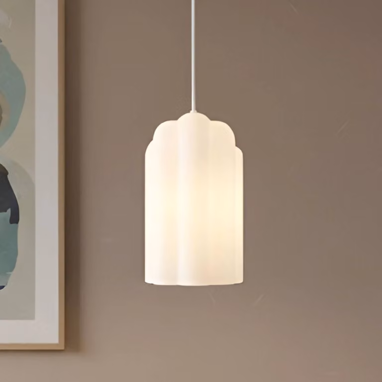 Lampada a sospensione in vetro Lunja Lucande, Bianco / Opale, Soggiorno / Sala da pranzo, Vetro, Moderno, Lampada a sospensione