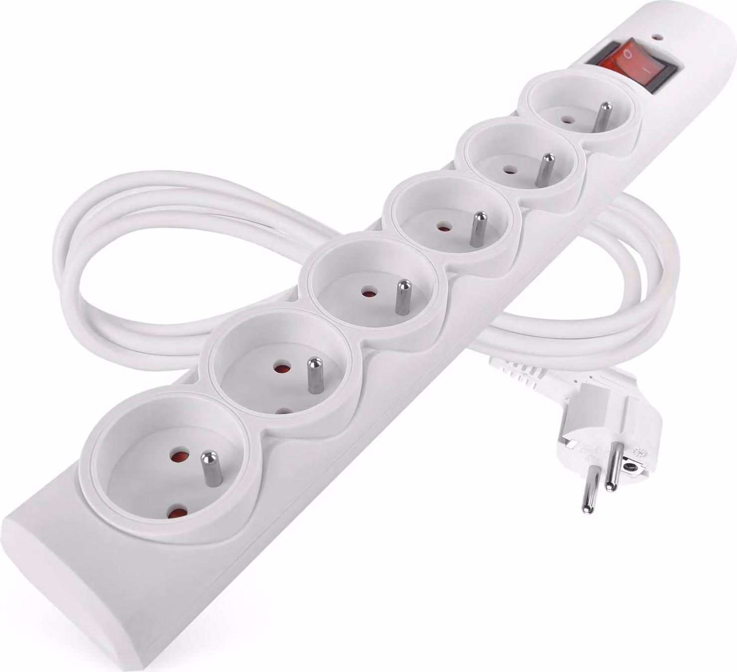 Limitatore di sovratensione EMOS con LED, 6 vie, cavo 1,5 m, prese ruotate di 45°, interruttore, 2300W/10A, per uso interno, bianco, P54015