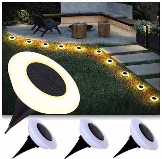 Lampada solare a fascio, 14 LED, confezione da 4, lampada solare da giardino, resistente all'acqua, IP65, lampada solare da terrazza, luce bianco caldo, illuminazione da esterno.