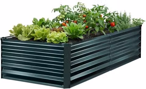 VEVOR Fioriera Rialzata in Acciaio Zincato Verde per Orto e Giardino, L: 203 cm, P: 102 cm, H: 46 cm