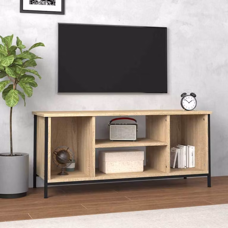 vidaXL Mobile Porta TV Moderno in Legno Rovere e Metallo, Colore Marrone, L 102 cm x P 35 cm x H 45 cm