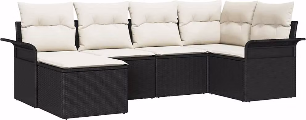 Set Divano da Giardino con archiviazione 6 pcs Nero polyrattan
