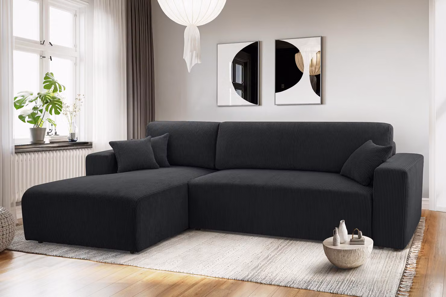 AX LIVING Catea divano letto angolare con rete L - Divano angolare grigio scuro 279cm