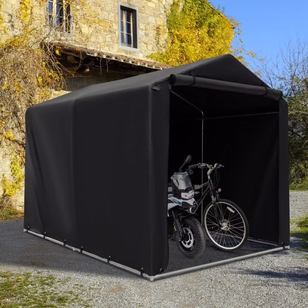 Capanno di stoccaggio Design Mania per biciclette e motociclette con porta a rullo, Grigio scuro e Nero, L/P/H: 160 x 218 x 164 cm – 2