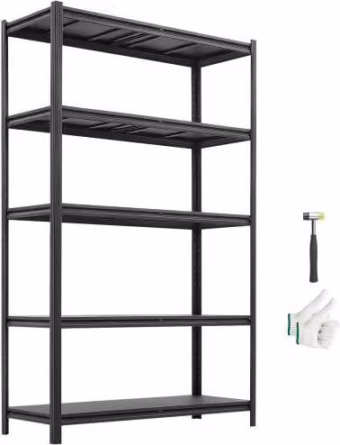 VEVOR Scaffale per Garage in Metallo con 5 Ripiani Regolabili, Carichi Pesanti, Nero, L 123 cm x P 46,5 cm x H 196,2 cm