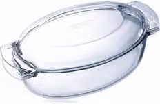 Casseruola ovale in vetro Pyrex trasparente con coperchio L: 38 cm, P: 23 cm, H: 5,8 cm