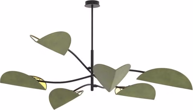 Plafoniera Moderna Pallade Acciaio Nero Verde 6 Luci E14