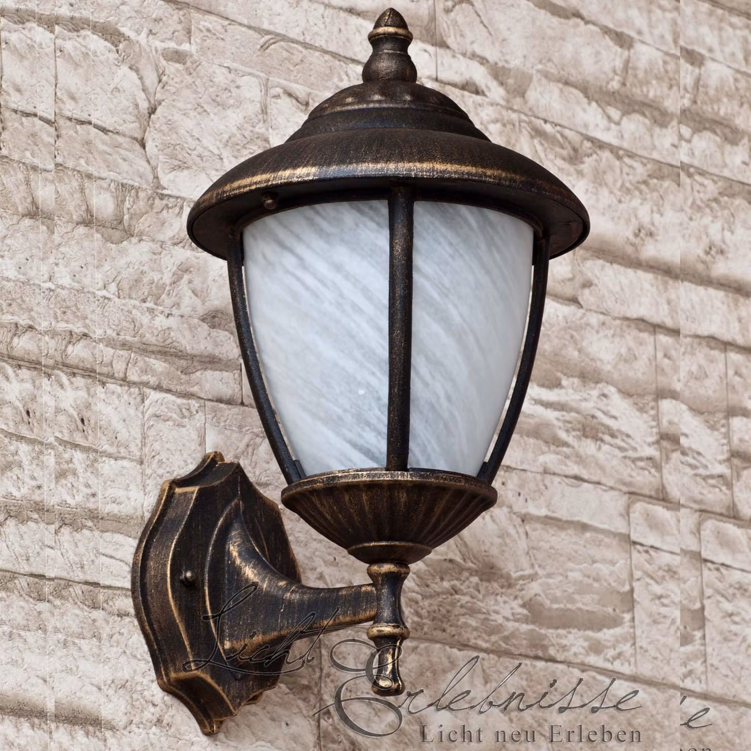 Applique da esterno rustico oro antico alluminio vetro lampada da parete balcone cortile