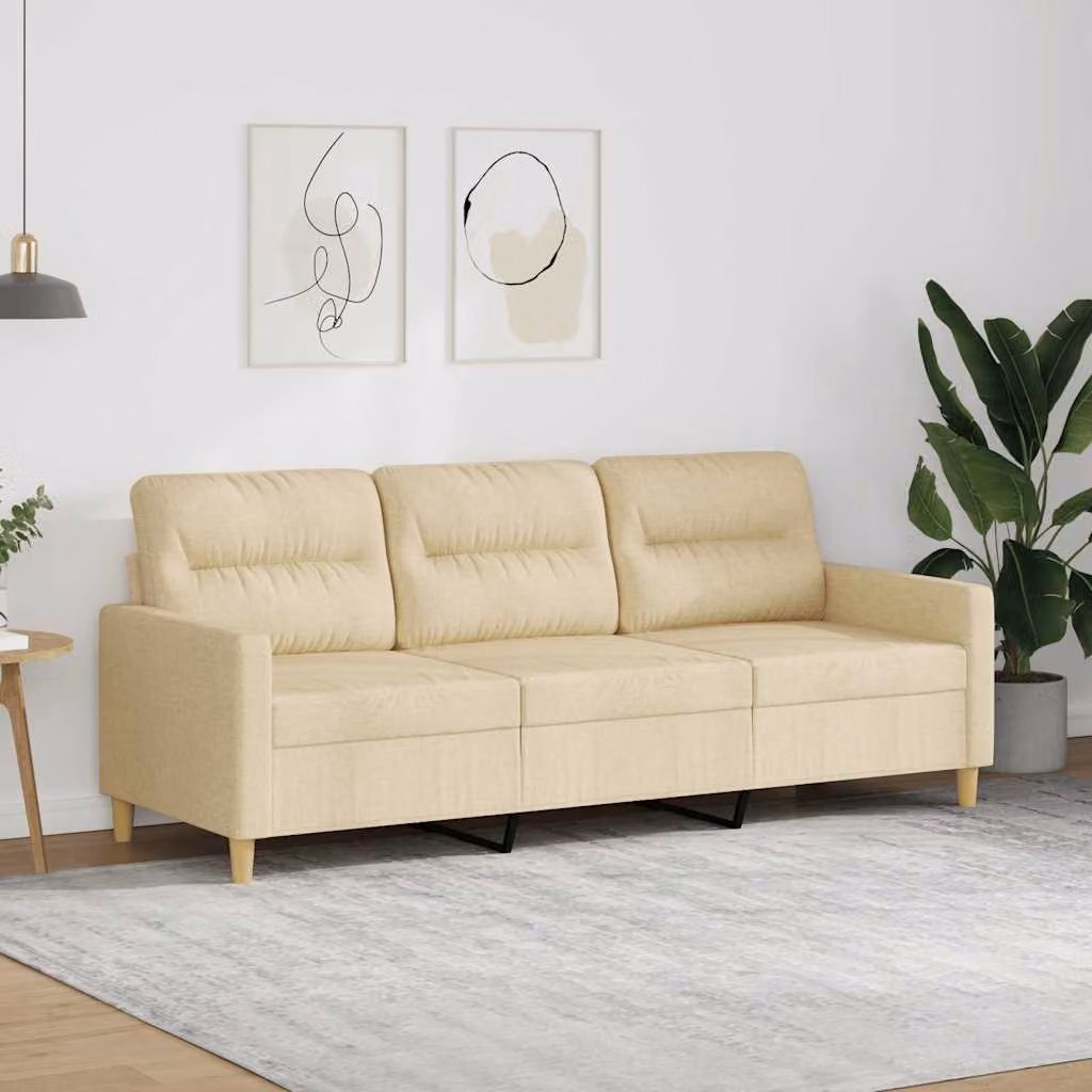 Divano a 3 posti moderno vidaXL in tessuto beige con struttura in metallo per il tuo soggiorno L 198 x P 80 x H 77 cm