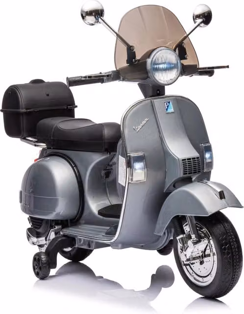 Moto Scooter Elettrico per Bambini Piaggio VESPA PX150 FULL con Parabrezza e Bauletto 12V-Grigio