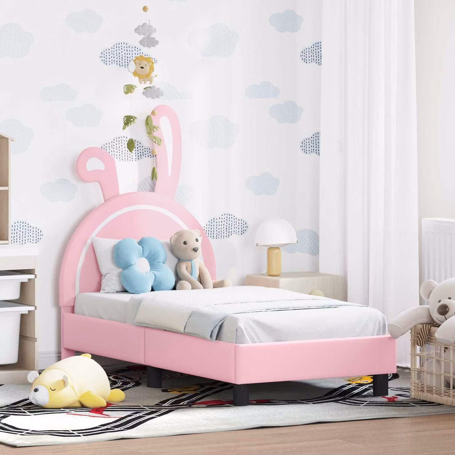 Struttura letto per bambini vidaXL con testata imbottita in similpelle rosa, L 70 x P 140 cm