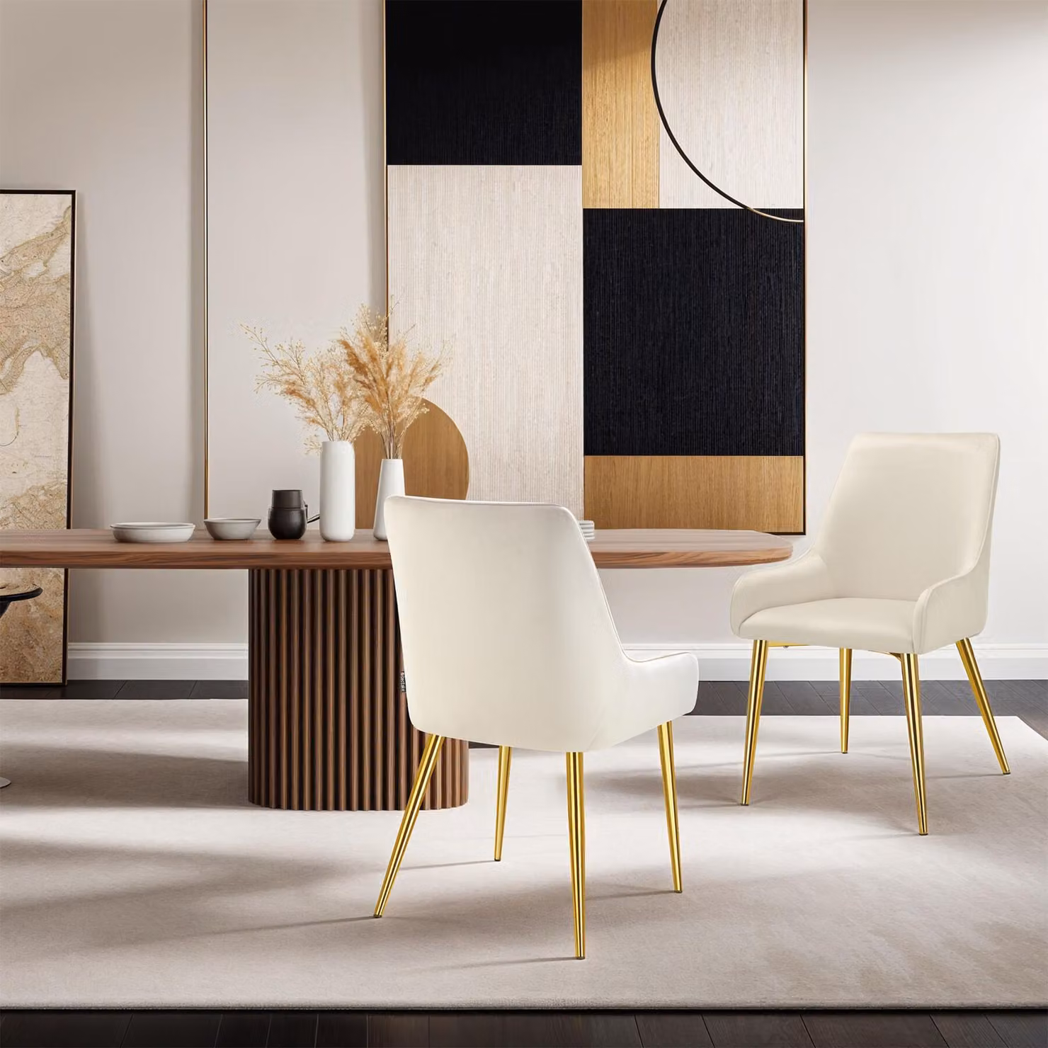 Set di 2 sedie imbottite Avane TecTake in velluto beige con design scandinavo per soggiorno e cucina – 1