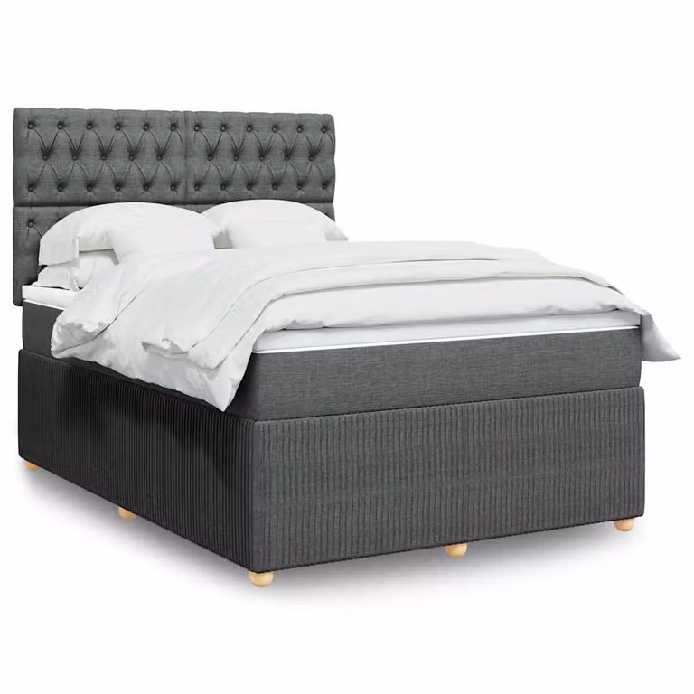 vidaXL Giroletto a Molle con Materasso in Tessuto Grigio e Bianco L/P: 160 x 200 cm