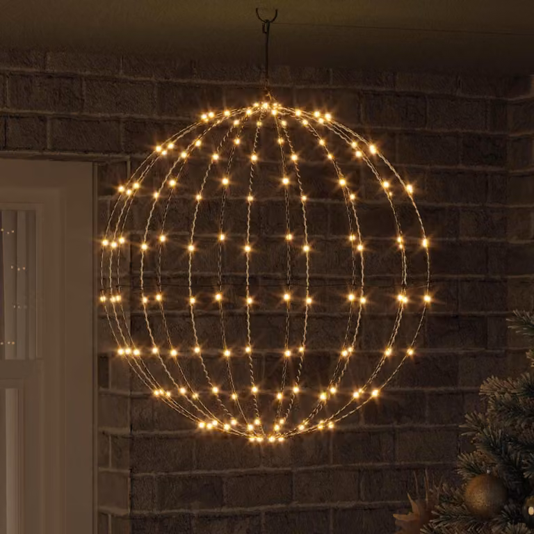 Sfera decorativa natalizia vidaXL in metallo bianco con 192 LED luce bianco caldo e telecomando L: 60 cm, P: 60 cm, H: 62 cm