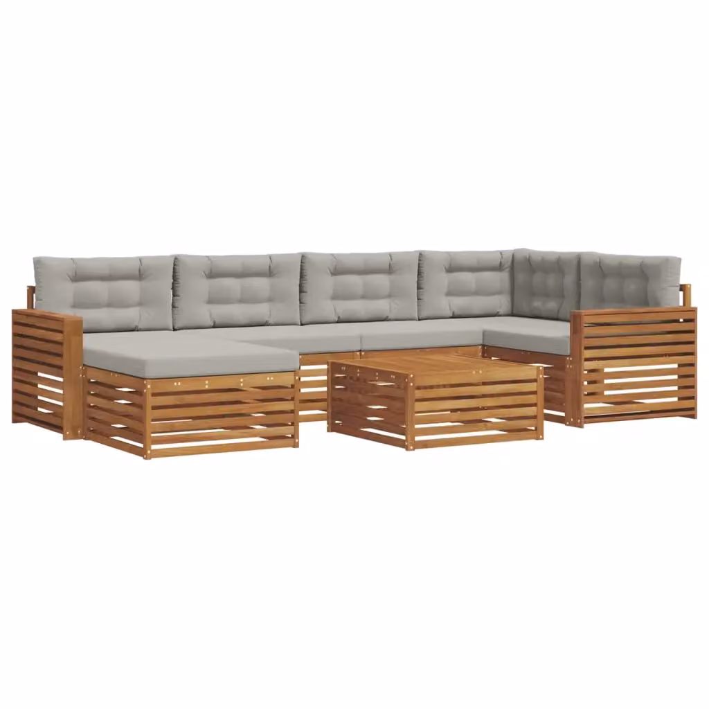 Set di divani da esterno moderno vidaXL in legno di acacia con cuscini grigi, 7 pezzi – 2