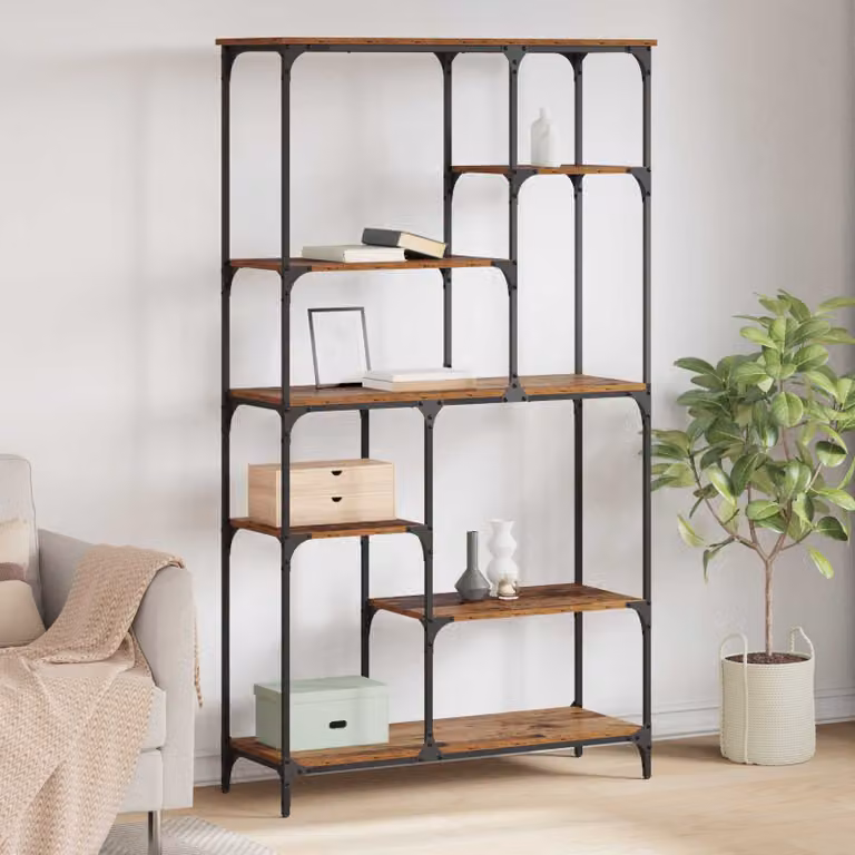 Libreria moderna vidaXL a 5 livelli in legno e metallo, colore marrone, L 99 cm x P 35,5 cm x H 176 cm