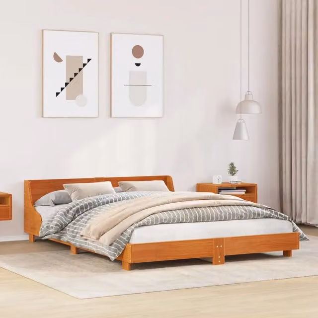 Letto senza Materasso Marrone Cera 160x200 cm in Legno di Pino 850724