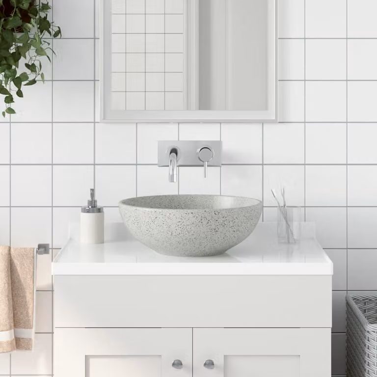 Lavabo da appoggio rotondo vidaXL in ceramica grigio, Diametro: 41 cm, Altezza: 14 cm