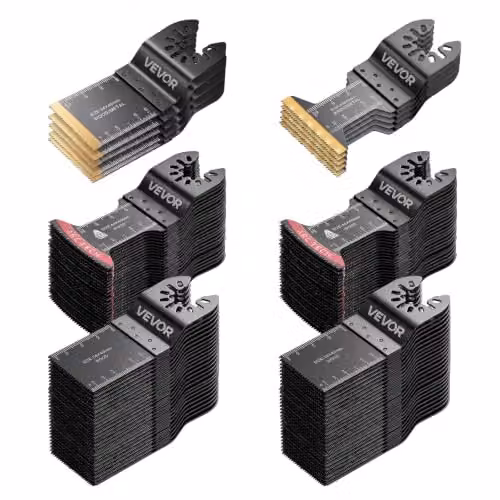 VEVOR Set da 110 Lame per Utensile Oscillante, Lame Universali per Multiutensile a Rilascio Rapido, 4 Tipi per Legno, Plastica e Metallo Morbido, Compatibili con DeWalt, Ryobi, Milwaukee e Bosch
