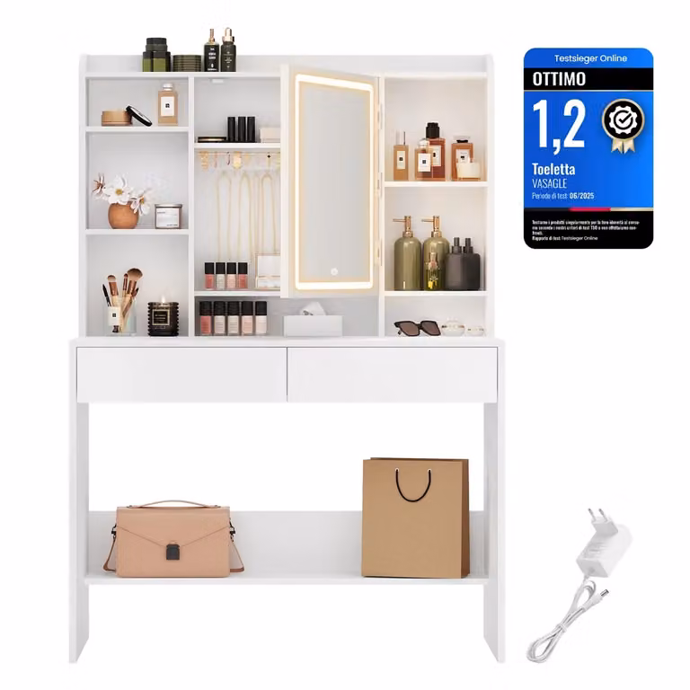 Tavolo da Toeletta con Luci LED | VASAGLE, Bianco Nuvola