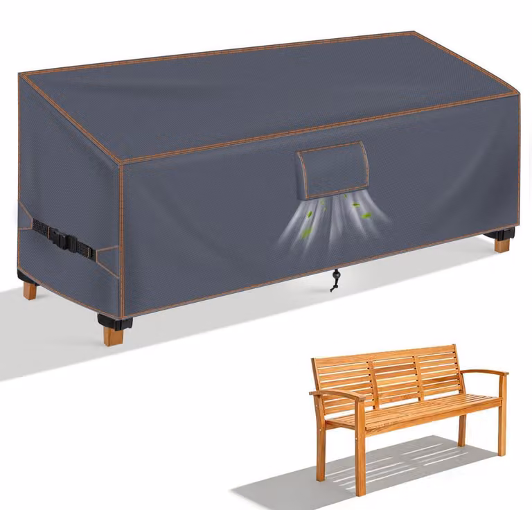 Copertura per panchina da giardino, 3 posti, grigia, dimensioni 190x66x63/89 cm