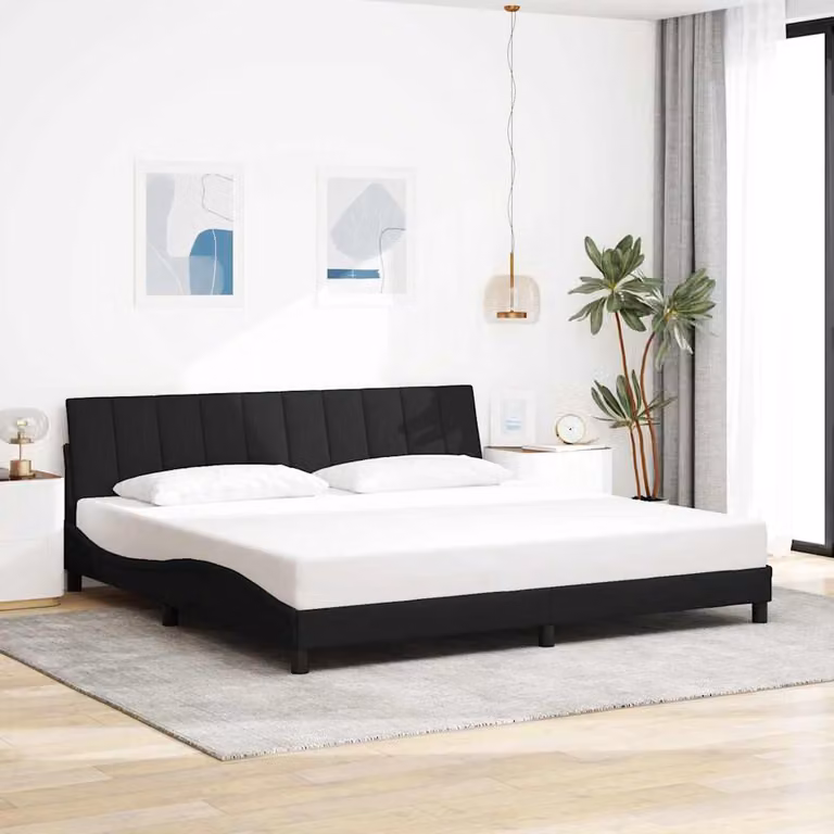 vidaXL Giroletto Hanko Nero in Tessuto con Doghe in Legno L/P/H: 200 x 200 x 218 cm