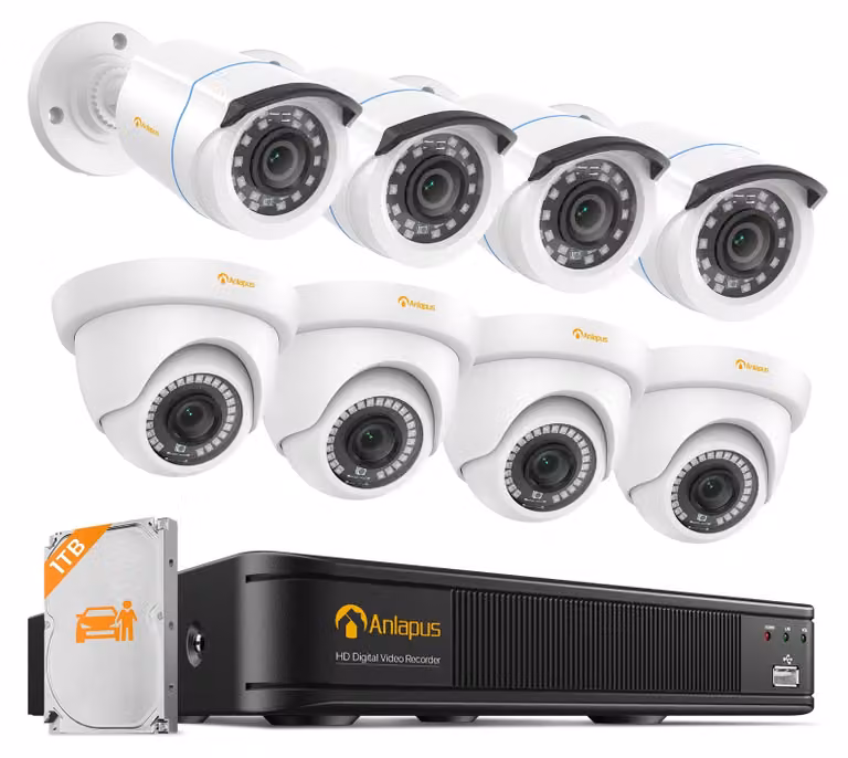 Kit di videosorveglianza 8 canali, risoluzione 1080P, con hard disk da 1TB, visione notturna fino a 24 metri, sistema cablato