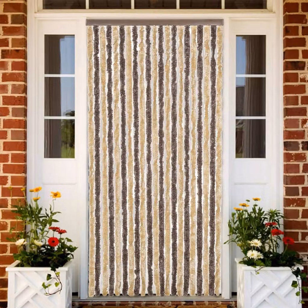 Tenda Antimosche vidaXL in Ciniglia Marrone Scuro e Beige, Termoisolante e Opaca, L 90 cm x H 220 cm