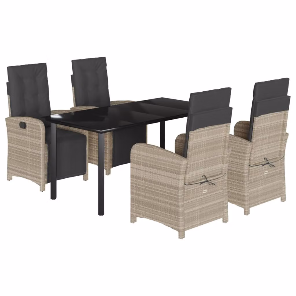 Set Pranzo da Giardino 5pz con Cuscini Grigio Chiaro Polyrattan