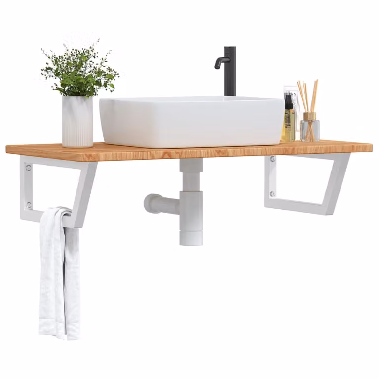 vidaXL Ripiano da parete per bagno in legno di rovere e metallo, moderno, marrone e bianco