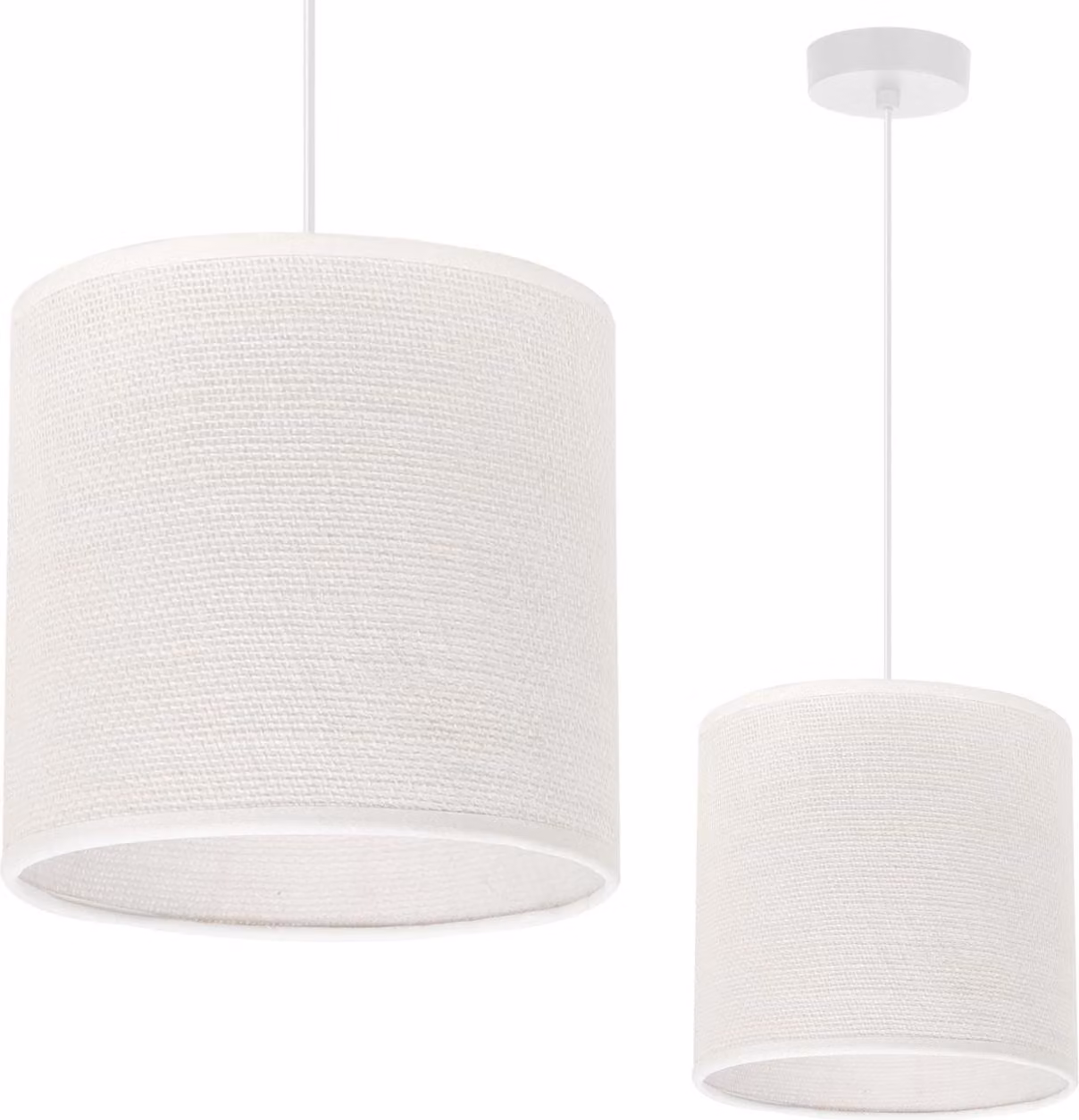 Lampada A Sospensione In Juta Bianca 1 Paralume Piatto Bianco 15Cm E27