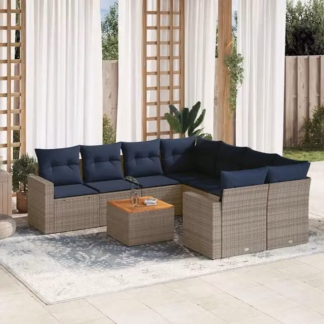 Set Divani da Giardino 9 pz con Cuscini Grigio in Polyrattan 3256383