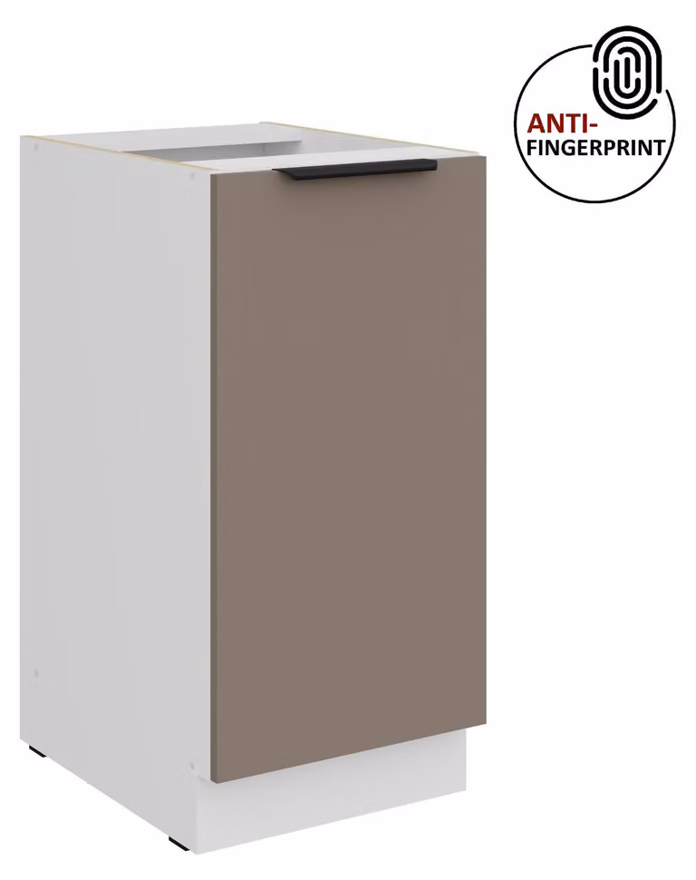 Mobile base da cucina da 40 cm, cucina ARIA grigio sabbia ultra opaco + bianco opaco, frontali di alta qualità con rivestimento anti-impronta, blocco cucina