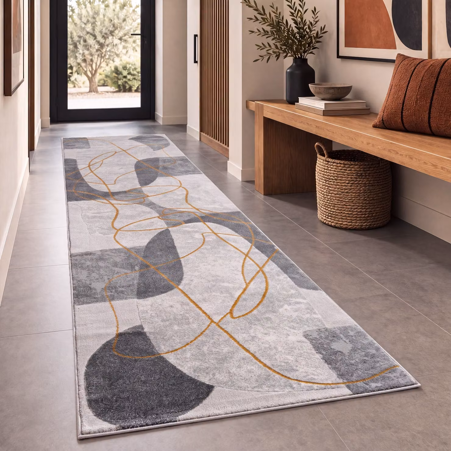 Tappeto Tiana grigio con design geometrico scandinavo L: 300 cm, P: 80 cm – 2