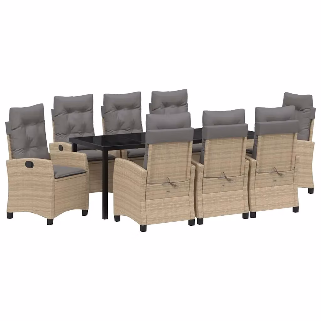 Set da pranzo per giardino e terrazzo vidaXL in polyrattan e vetro beige, 9 pezzi – 2