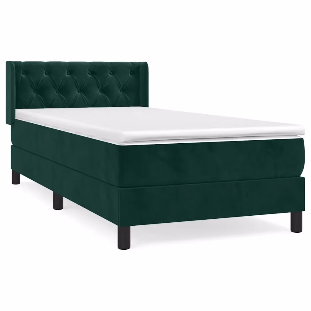 Letto Ibrido con Giroletto a Molle e Materasso vidaXL in Velluto Verde Scuro e Bianco L/P/H: 80 x 200 cm – 2