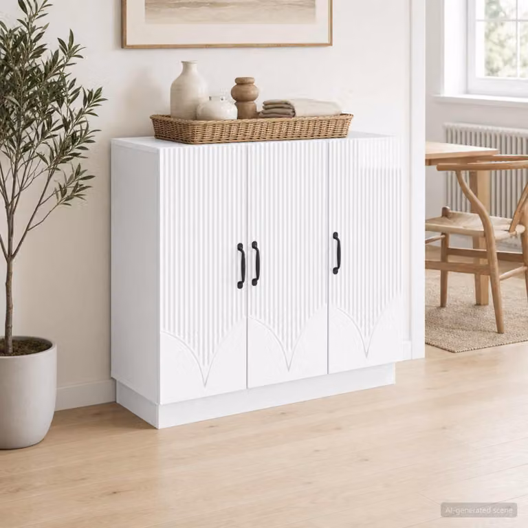 Credenza moderna vidaXL in bianco lucido in legno MDF L: 89 cm, P: 34,5 cm, H: 77 cm