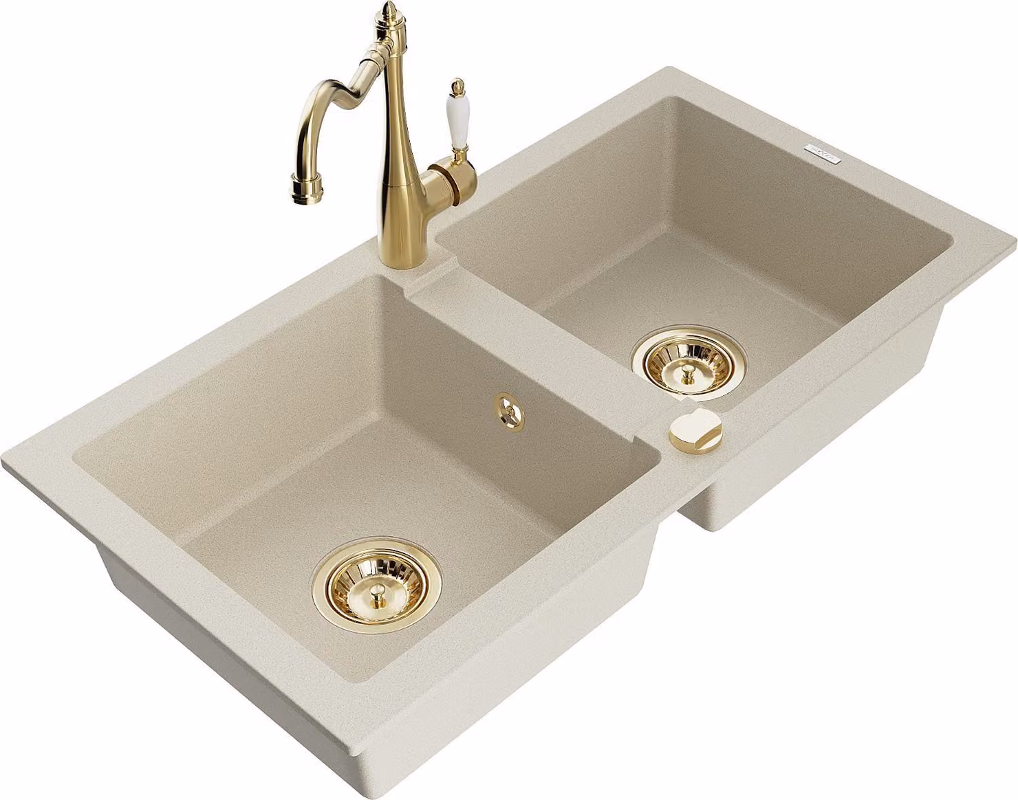 Mexen Mario lavello in granito a 2 vasche con miscelatore da cucina Carla, beige - 6504-69-670700-50