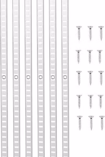 Set di 20 binari per mensole regolabili VEVOR in acciaio, colore argento o bianco, per scaffalature a parete e armadi, L: 184,6 cm, P: 1,7 cm, H: 0,65 cm