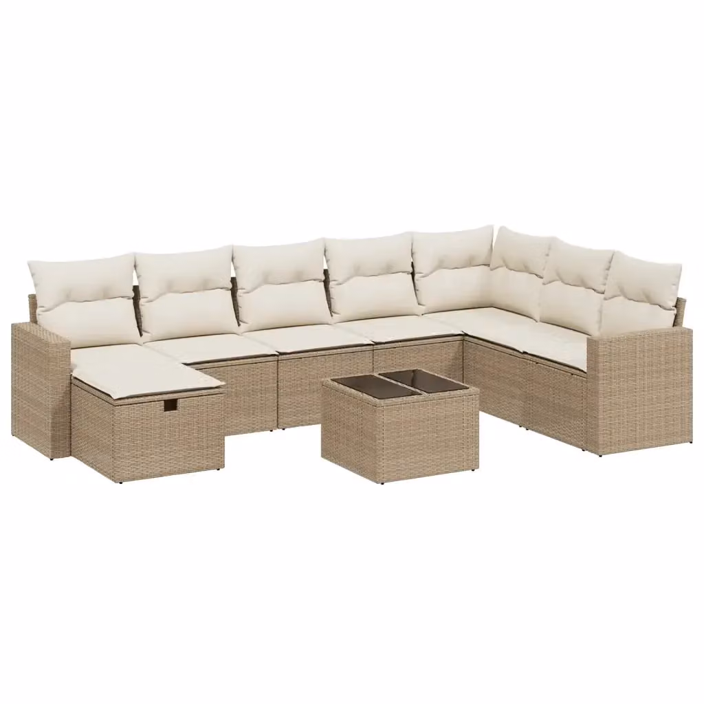 vidaXL Set Divano da Giardino 9 pz a L con Cuscini Beige e Tavolino, Polyrattan e Metallo con Coperture Rimovibili – 2