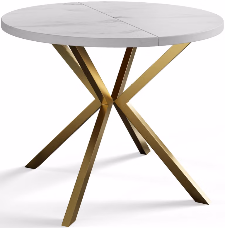 Alpi Moebel, Tavolo da Pranzo Rotondo, Tavolo da Cucina Allungabile, Diamentro: 90-170 cm, Gambe in Metallo Dorate, Marmo, Collezione Loft Liten