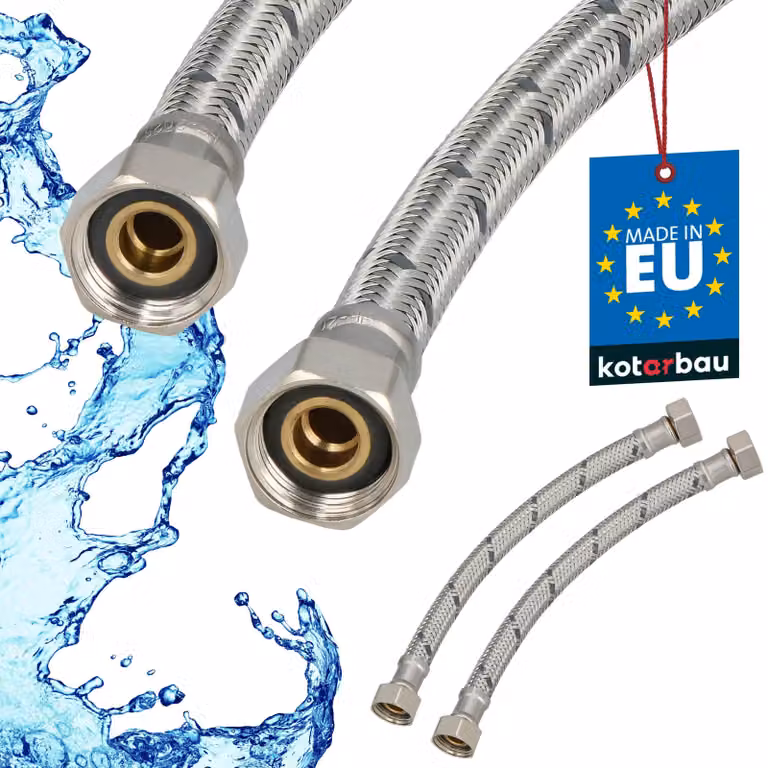 KOTARBAU® 2 Pezzi Tubo Flessibile per Rubinetto 3/8" x 3/8" Rivestito in Acciaio Inox 20 cm Tubo Flessibile per Rubinetto Cucina Argento