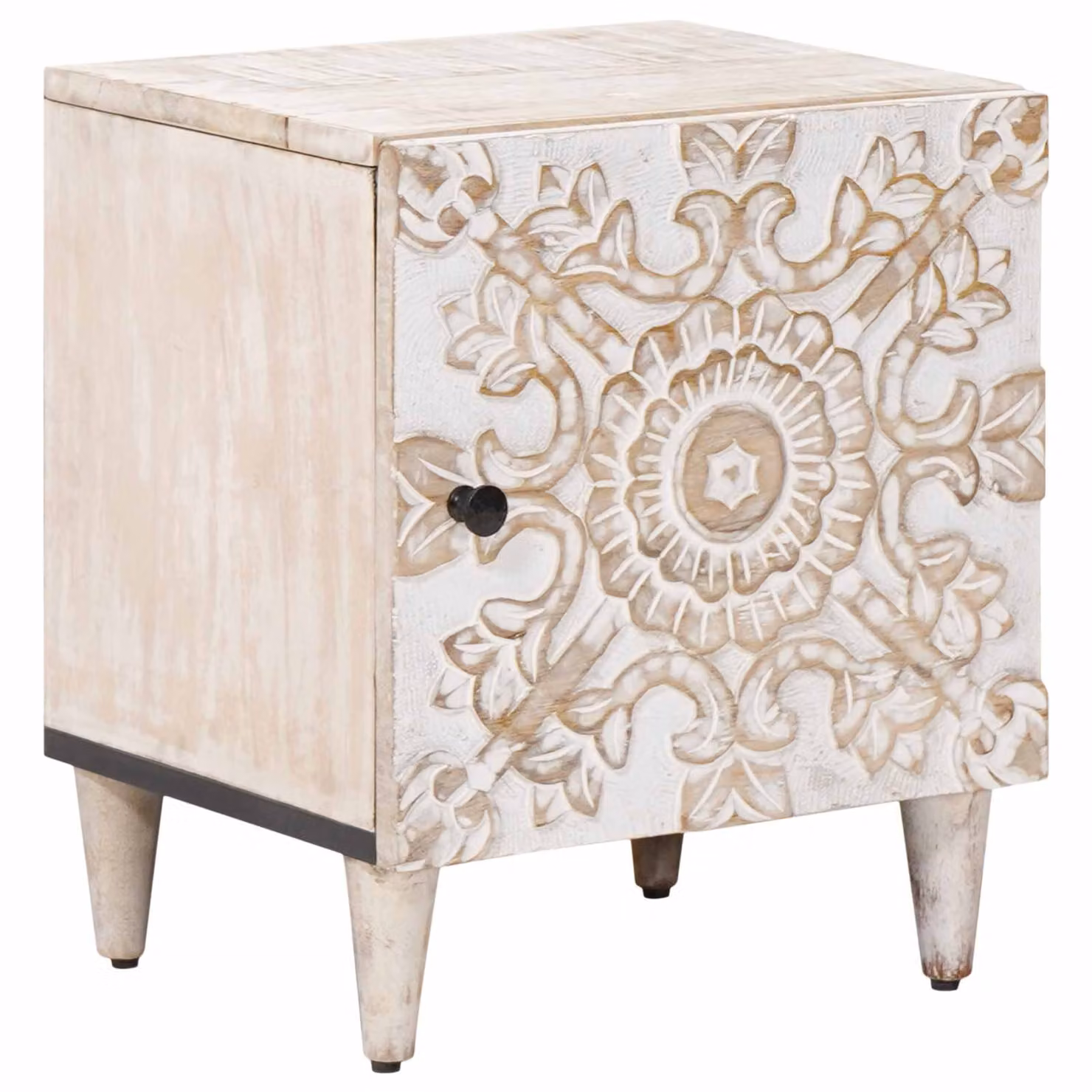 vidaXL Armadio da Notte Moderno in Legno di Mango Bianco L 40 cm x P 33,5 cm x H 46 cm